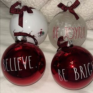 Rae Dunn Red and White Holiday Ornament Set